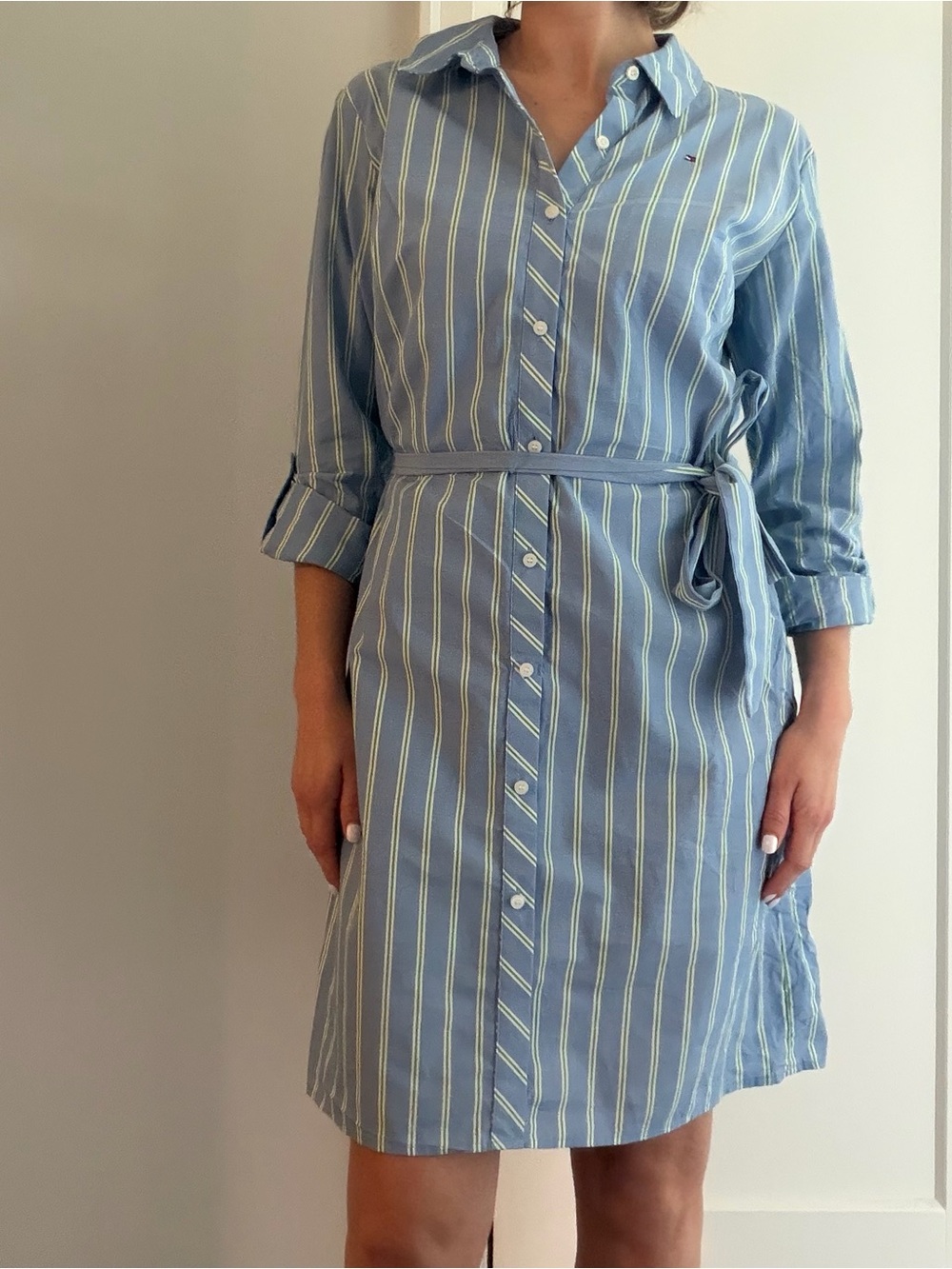 Tommy Hilfiger Light Blue Striped Midi Shirt Dress